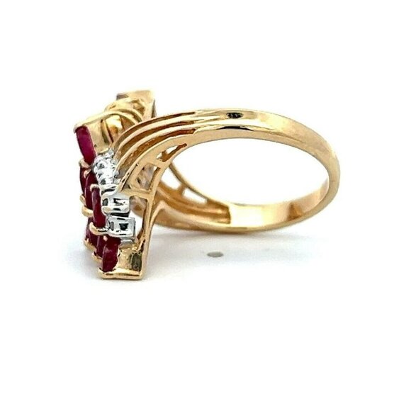 10K Yellow Gold & 1.43ctw Marquis Cut Rubies & .04ctw Diamond Size 6.5 Ring! 200 - Picture 3 of 6